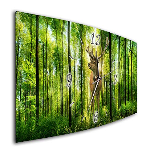 Bilder-Manufaktur BM Funk Quarz Wanduhr Funkwanduhr Funkwanduhren Funkuhr Funkuhren kein Ticken lautlos geräuschlos leise modern ohne Tickgeräusche groÃŸ XXL Wohnzimmer Küche Wald Hirsch Natur 8098-1a von Bilder-Manufaktur