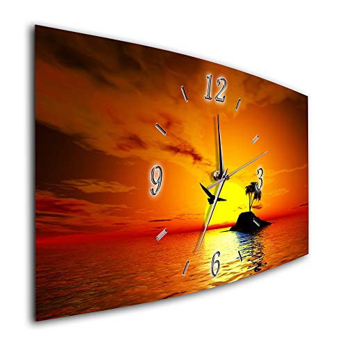 Bilder-Manufaktur Wanduhr Wanduhren Funkwanduhr Quarzwanduhr leises Uhrwerk kein ticken handgefertigt in Deutschland Bild Bilder Wohnraumaccessoires Wohnraumdekoration Meer Insel Palmen Natur 7985-4a. von Bilder-Manufaktur