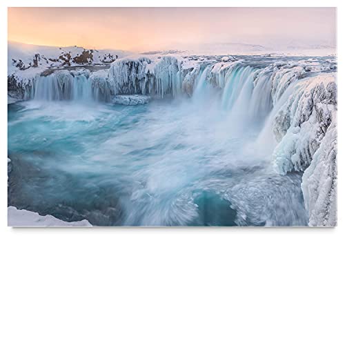 BilderKing Wandbild EIS Wasserfall Nord-Island - 120cm x 80cm Acrylglas 5mm + Rückrahmen von BilderKing