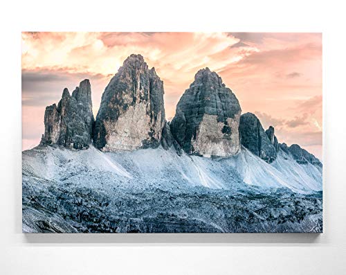 Atemberaubendes Berg-Panorama-Bild - DREI Zinnen - als 50x50cm große Leinwand. Wandbild als Hintergrund und Deko für Wohnzimmer & Schlafzimmer. Aufgespannt auf Holzrahmen von BilderKing