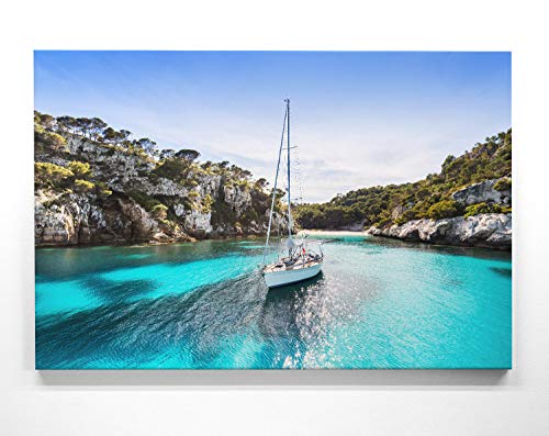 Atemberaubendes Leinwand-Bild Strand Mallorca, Menorca - als 90x60cm großes XXL Wandbild, toll als Hintergrund & Deko für Wohnzimmer & Schlafzimmer. Fertig aufgespannt auf 4cm Holz-Keilrahmen von BilderKing