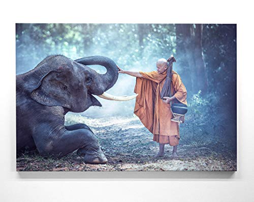 BilderKing Atemberaubendes Leinwand-Bild Indischer Elefant mit Mönch - als 90x60cm großes XXL Wandbild. Tolle Deko für Wohnzimmer & Schlafzimmer. Fertig aufgespannt auf 4cm Holz-Keilrahmen BilderKing Atemberaubendes Leinwand-Bild Indischer Elefant mit Mönch - als 90x60cm großes XXL Wandbild. Tolle Deko für Wohnzimmer & Schlafzimmer. Fertig aufgespannt auf 4cm Holz-Keilrahmen von BilderKing