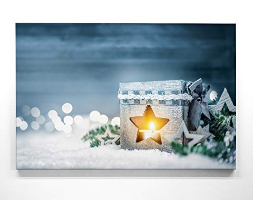 BilderKing Besinnliche Wandbilder zu Weihnachten, Motiv Windlicht als 50x50cm großes Leinwand-Bild. Dekorieren Sie Küche, Wohnzimmer, Schlafzimmer. Fertig aufgespannt auf 2cm Holzrahmen von BilderKing
