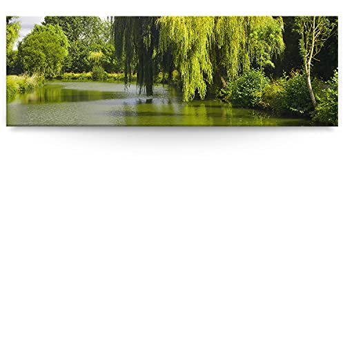 Eindrucksvolles XXL Panorama Landschafts Wand-Bild, Bäume, Weide am Fluss als Leinwandbild mit 150x50cm. Dieses große Bild setzt Ihr Wohnzimmer oder Schlafzimmer definitiv in Szene von BilderKing