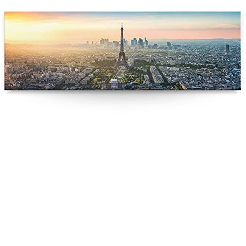 Eindrucksvolles XXL Panorama Wand-Bild Skyline Paris, Sunset als Leinwandbild mit 150x50cm. Dieses große Bild setzt Ihr Wohnzimmer oder Schlafzimmer definitiv in Szene von BilderKing