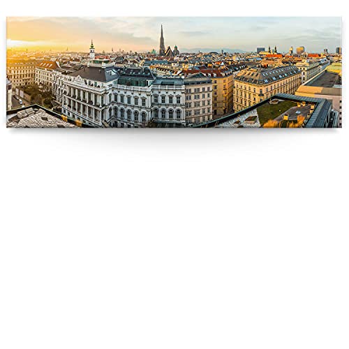 Eindrucksvolles XXL Panorama Wand-Bild Skyline Wien als Leinwandbild mit 150x50cm. Dieses große Bild setzt Ihr Wohnzimmer oder Schlafzimmer definitiv in Szene von BilderKing