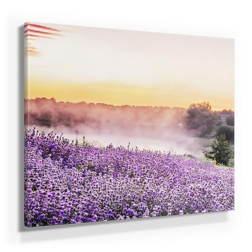 Lavendel am Teich als Leinwandbild, 80x80cm groß und 9 weitere wunderschöne Lavendel Bilder als Wandbild in 7 Formaten. Ideal als Dekobild für alle Zimmer. Fertig aufgespannt auf Holzrahmen von BilderKing