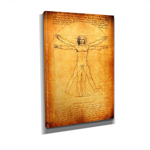 Leonardo Da Vinci - Vitruvianischer Mensch - Leinwandbild 60x90cm, Leinwand auf Echtholzrahmen aufgespannt, UV-stabil, wasserfest, Kunstdruck für Büro oder Wohnzimmer, Deko Bild FineArtPrint Wandbild Leonardo Da Vinci - Vitruvianischer Mensch - Leinwandbild 60x90cm, Leinwand auf Echtholzrahmen aufgespannt, UV-stabil, wasserfest, Kunstdruck für Büro oder Wohnzimmer, Deko Bild FineArtPrint Wandbild von BilderKing
