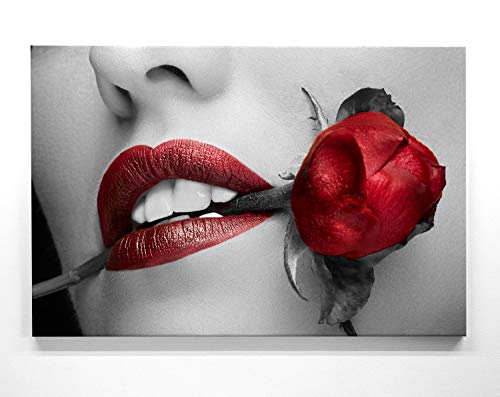 Rosen Bilder sinnlich im Groß-Format 120x80cm, Rote Lippen - als großes XXL Leinwandbild. Wandbild als Hintergrund und Deko für Wohnzimmer & Schlafzimmer. Aufgespannt auf Holzrahmen von BilderKing