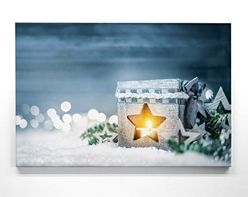 Weinachts-Bilder Windlicht - als 90x60cm großes Leinwand Wandbild. Perfekt als Hintergrund und Dekoration zu Weihnachten für Wohnzimmer & Schlafzimmer. Aufgespannt auf 2cm Holzrahmen von BilderKing
