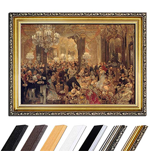 Bild mit Rahmen - Adolph von Menzel Das Ballsouper 110x85 cm - Gerahmtes Leinwandbild Alte Meister - Antiker Rahmen Gold Barock, Klassisch von Bilderdepot24