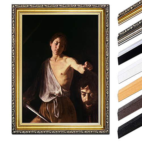 Bild mit Rahmen - Caravaggio David mit dem Haupt des Goliath 40x50 cm - Gerahmtes Leinwandbild Alte Meister - Antiker Rahmen Gold Barock, Klassisch von Bilderdepot24