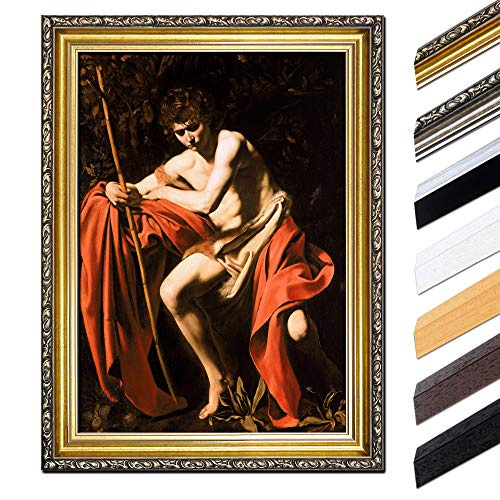 Bild mit Rahmen - Caravaggio Johannes der Täufer 40x50 cm - Gerahmtes Leinwandbild Alte Meister - Antiker Rahmen Gold Barock, Klassisch von Bilderdepot24