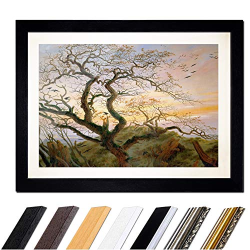 Bild mit Rahmen - Caspar David Friedrich Der Baum der Krähen 30x20 cm ca. A4 - Gerahmter Kunstdruck inkl. Galerie Passepartout Alte Meister - Rahmen schwarz von Bilderdepot24