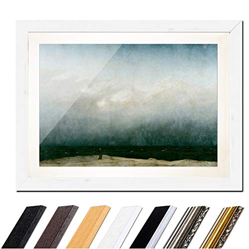 Bild mit Rahmen - Caspar David Friedrich Der Mönch am Meer 40x30 cm ca. A3 - Gerahmter Kunstdruck inkl. Galerie Passepartout Alte Meister - Rahmen weiß von Bilderdepot24