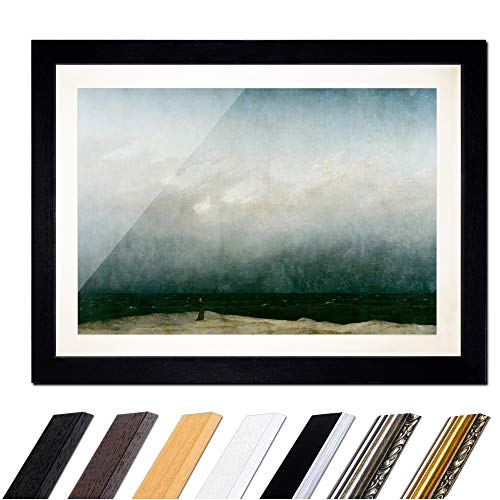 Bild mit Rahmen - Caspar David Friedrich Der Mönch am Meer 60x40 cm ca. A2 - Gerahmter Kunstdruck inkl. Galerie Passepartout Alte Meister - Rahmen schwarz von Bilderdepot24