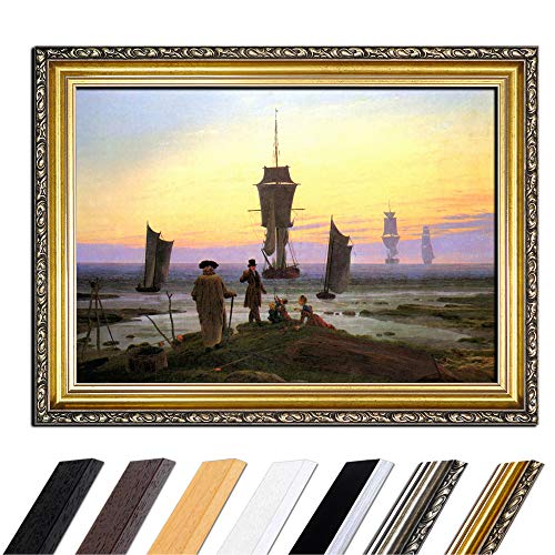 Bild mit Rahmen - Caspar David Friedrich Die Lebensstufen 90x70 cm - Gerahmtes Leinwandbild Alte Meister - Antiker Rahmen Gold Barock, Klassisch von Bilderdepot24