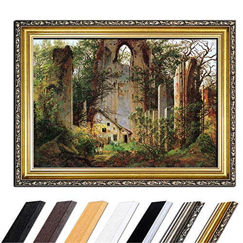 Bild mit Rahmen - Caspar David Friedrich Klosterruine Eldena 80x60 cm - Gerahmtes Leinwandbild Alte Meister - Antiker Rahmen Gold Barock, Klassisch von Bilderdepot24