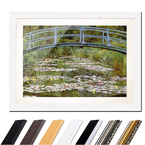 Bild mit Rahmen - Claude Monet Die japanische Brücke 40x30 cm ca. A3 - Gerahmter Kunstdruck inkl. Galerie Passepartout Alte Meister - Rahmen weiß von Bilderdepot24