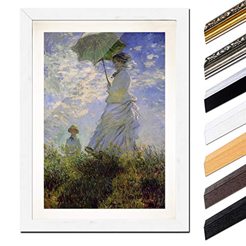 Bild mit Rahmen - Claude Monet Frau mit Sonnenschirm 40x60 cm ca. A2 - Gerahmter Kunstdruck inkl. Galerie Passepartout Alte Meister - Rahmen weiß von Bilderdepot24