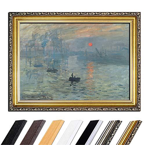 Bild mit Rahmen - Claude Monet Impression - Sonnenaufgang 50x40 cm - Gerahmtes Leinwandbild Alte Meister - Antiker Rahmen Gold Barock, Klassisch von Bilderdepot24