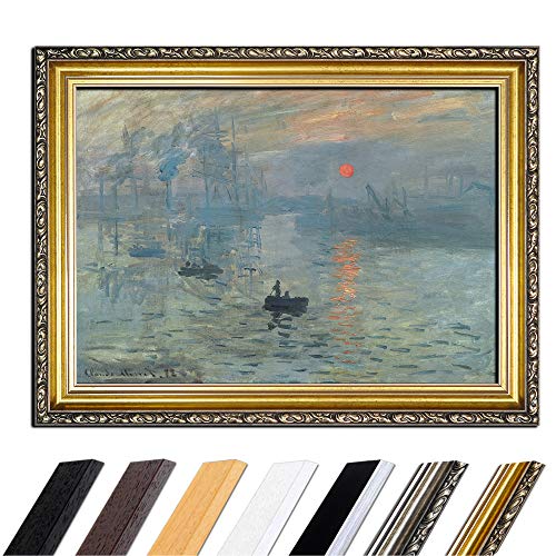 Bild mit Rahmen - Claude Monet Impression - Sonnenaufgang 80x60 cm - Gerahmtes Leinwandbild Alte Meister - Antiker Rahmen Gold Barock, Klassisch von Bilderdepot24