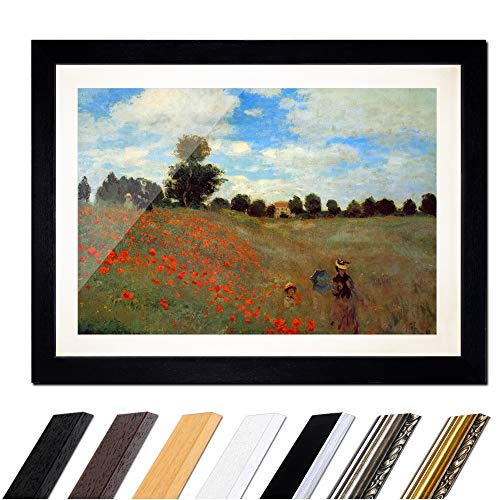 Bild mit Rahmen - Claude Monet Mohnfeld bei Argenteuil 60x40 cm ca. A2 - Gerahmter Kunstdruck inkl. Galerie Passepartout Alte Meister - Rahmen schwarz von Bilderdepot24