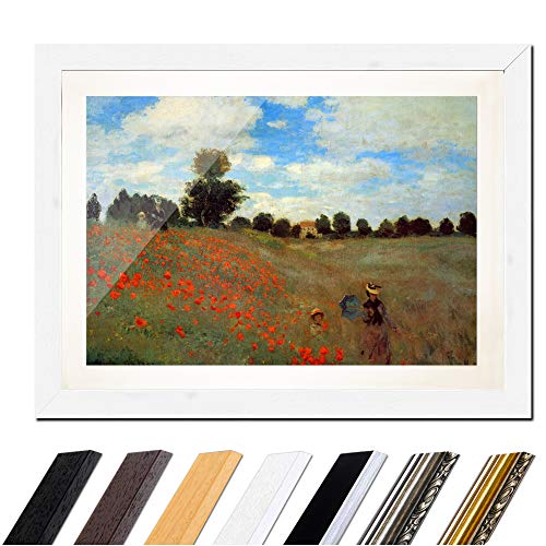 Bild mit Rahmen - Claude Monet Mohnfeld bei Argenteuil 80x60 cm ca. A1 - Gerahmter Kunstdruck inkl. Galerie Passepartout Alte Meister - Rahmen weiß von Bilderdepot24