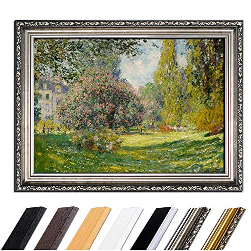 Bild mit Rahmen - Claude Monet Parc Monceau 80x60 cm - Gerahmtes Leinwandbild Alte Meister - Antiker Rahmen Silber Barock, Klassisch von Bilderdepot24