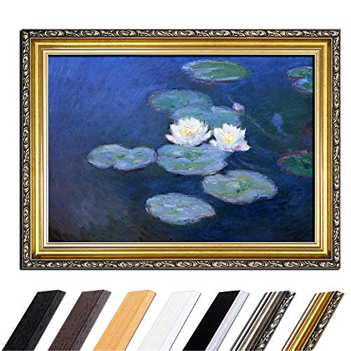 Bild mit Rahmen - Claude Monet Seerosen 110x85 cm - Gerahmtes Leinwandbild Alte Meister - Antiker Rahmen Gold Barock, Klassisch von Bilderdepot24