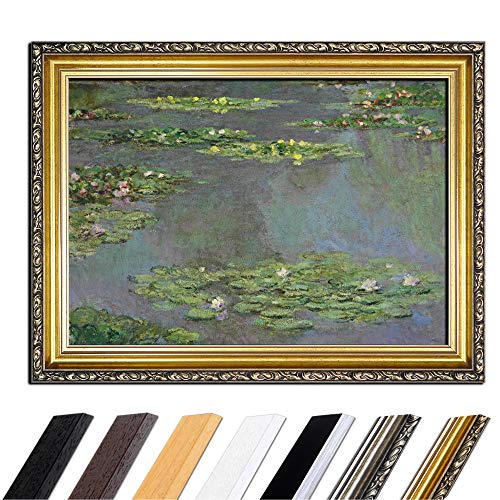 Bild mit Rahmen - Claude Monet Seerosenteich 80x60 cm - Gerahmtes Leinwandbild Alte Meister - Antiker Rahmen Gold Barock, Klassisch von Bilderdepot24