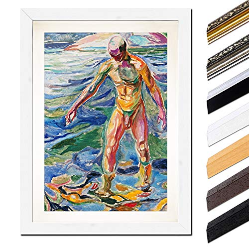 Bild mit Rahmen - Edvard Munch Bathing Man - Badender 40x60 cm ca. A2 - Gerahmter Kunstdruck inkl. Galerie Passepartout Alte Meister - Rahmen weiß von Bilderdepot24
