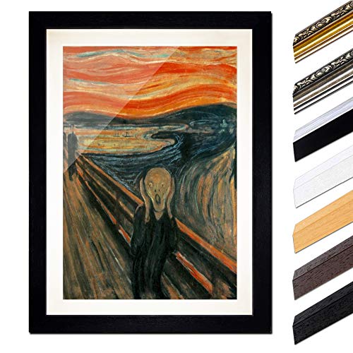 Bild mit Rahmen - Edvard Munch Der Schrei 40x60 cm ca. A2 - Gerahmter Kunstdruck inkl. Galerie Passepartout Alte Meister - Rahmen schwarz von Bilderdepot24