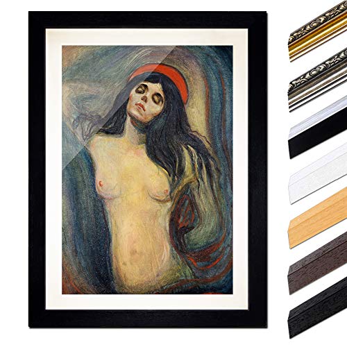 Bild mit Rahmen - Edvard Munch Madonna 40x60 cm ca. A2 - Gerahmter Kunstdruck inkl. Galerie Passepartout Alte Meister - Rahmen schwarz von Bilderdepot24