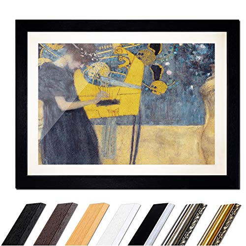 Bild mit Rahmen - Gustav Klimt Die Musik 30x20 cm ca. A4 - Gerahmter Kunstdruck inkl. Galerie Passepartout Alte Meister - Rahmen schwarz von Bilderdepot24