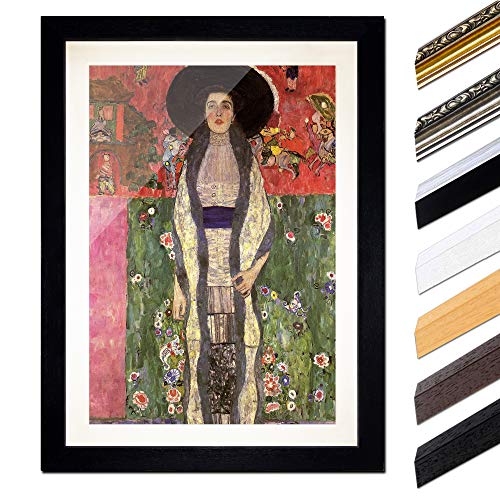 Bild mit Rahmen - Gustav Klimt Portrait der Adele Bloch-Bauer 30x40 cm ca. A3 - Gerahmter Kunstdruck inkl. Galerie Passepartout Alte Meister - Rahmen schwarz von Bilderdepot24
