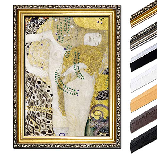 Bild mit Rahmen - Gustav Klimt Wasserschlangen I (1904-07) 85x110 cm - Gerahmtes Leinwandbild Alte Meister - Antiker Rahmen Gold Barock, Klassisch von Bilderdepot24