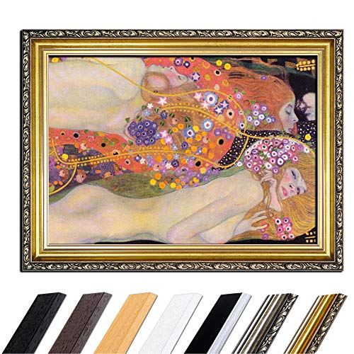 Bild mit Rahmen - Gustav Klimt Wasserschlangen II 110x85 cm - Gerahmtes Leinwandbild Alte Meister - Antiker Rahmen Gold Barock, Klassisch von Bilderdepot24