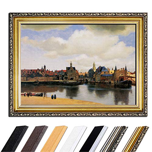 Bild mit Rahmen - Jan Vermeer Ansicht von Delft 90x70 cm - Gerahmtes Leinwandbild Alte Meister - Antiker Rahmen Gold Barock, Klassisch von Bilderdepot24