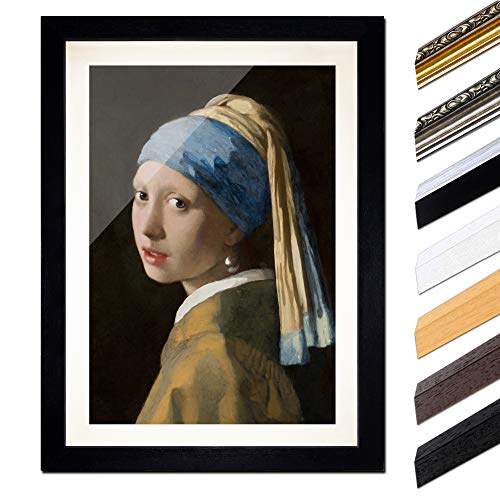 Bild mit Rahmen - Jan Vermeer Das Mädchen mit dem Perlenohrgehänge 40x60 cm ca. A2 - Gerahmter Kunstdruck inkl. Galerie Passepartout Alte Meister - Rahmen schwarz von Bilderdepot24