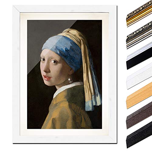 Bild mit Rahmen - Jan Vermeer Das Mädchen mit dem Perlenohrgehänge 40x60 cm ca. A2 - Gerahmter Kunstdruck inkl. Galerie Passepartout Alte Meister - Rahmen weiß von Bilderdepot24