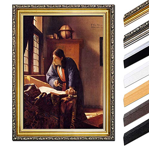 Bild mit Rahmen - Jan Vermeer Der Geograph 40x50 cm - Gerahmtes Leinwandbild Alte Meister - Antiker Rahmen Gold Barock, Klassisch von Bilderdepot24