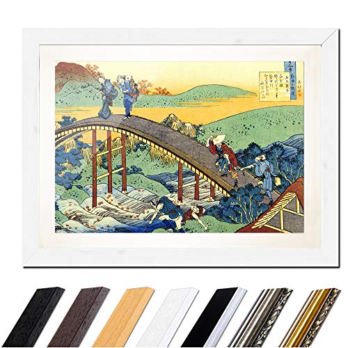 Bild mit Rahmen - Katsushika Hokusai Ariwara no Narihira Ason 30x20 cm ca. A4 - Gerahmter Kunstdruck inkl. Galerie Passepartout Alte Meister - Rahmen weiß von Bilderdepot24
