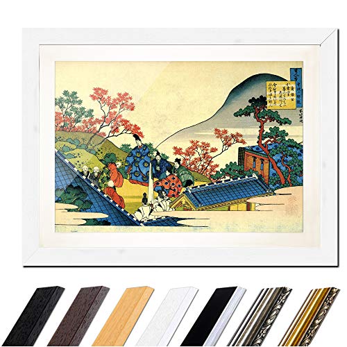 Bild mit Rahmen - Katsushika Hokusai Das Gedicht von Teishin Kô 60x40 cm ca. A2 - Gerahmter Kunstdruck inkl. Galerie Passepartout Alte Meister - Rahmen weiß von Bilderdepot24