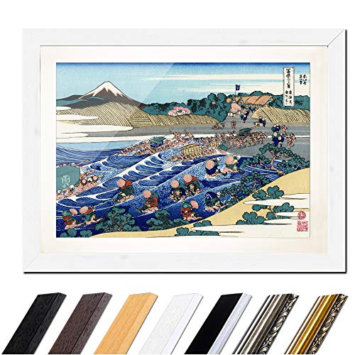 Bild mit Rahmen - Katsushika Hokusai Fuji gesehen von Kanaya an der Tokai-Straße 40x30 cm ca. A3 - Gerahmter Kunstdruck inkl. Galerie Passepartout Alte Meister - Rahmen weiß von Bilderdepot24