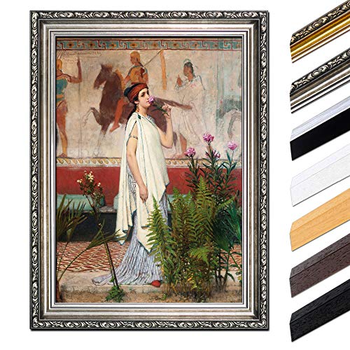 Bild mit Rahmen - Lawrence Alma-Tadema Eine griechische Frau 40x50 cm - Gerahmtes Leinwandbild Alte Meister - Antiker Rahmen Silber Barock, Klassisch von Bilderdepot24