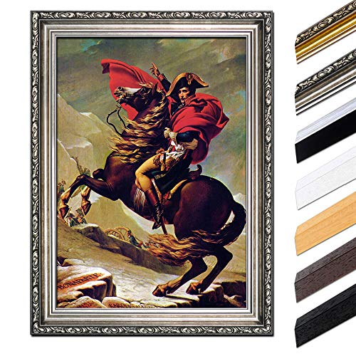Bild mit Rahmen - Napoleon Bonaparte 60x80 cm - Gerahmtes Leinwandbild Berühmtheiten & Zeitgeschichte - Antiker Rahmen Silber Barock, Klassisch von Bilderdepot24