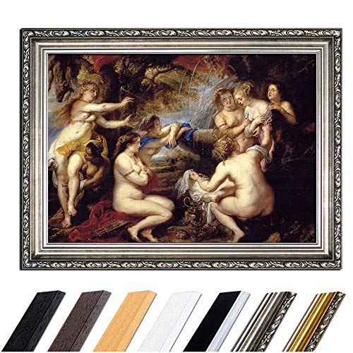 Bild mit Rahmen - Peter Paul Rubens Diana und Kallisto 90x70 cm - Gerahmtes Leinwandbild Alte Meister - Antiker Rahmen Silber Barock, Klassisch von Bilderdepot24