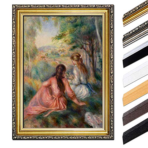 Bild mit Rahmen - Pierre-Auguste Renoir Junge Mädchen auf der Wiese 40x50 cm - Gerahmtes Leinwandbild Alte Meister - Antiker Rahmen Gold Barock, Klassisch von Bilderdepot24