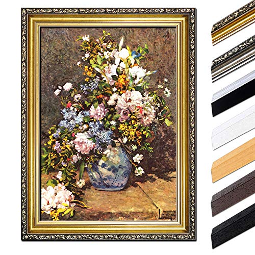 Bild mit Rahmen - Pierre-Auguste Renoir Stillleben mit großer Blumenvase 40x50 cm - Gerahmtes Leinwandbild Alte Meister - Antiker Rahmen Gold Barock, Klassisch von Bilderdepot24